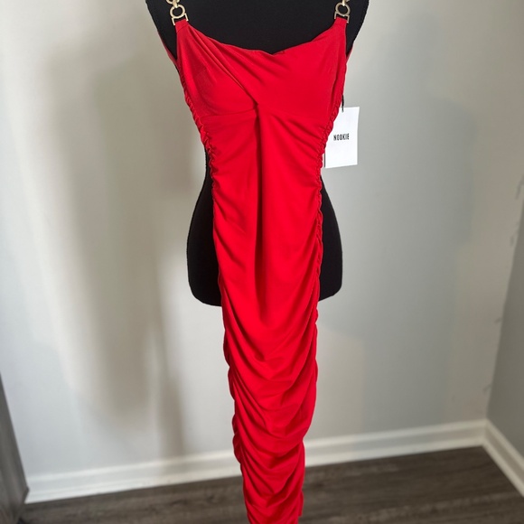 NOOKIE/REVOLVE FORTUNE MIDI RED BODYCON RUCHED DRESS SIZE XS - Picture 4 of 5